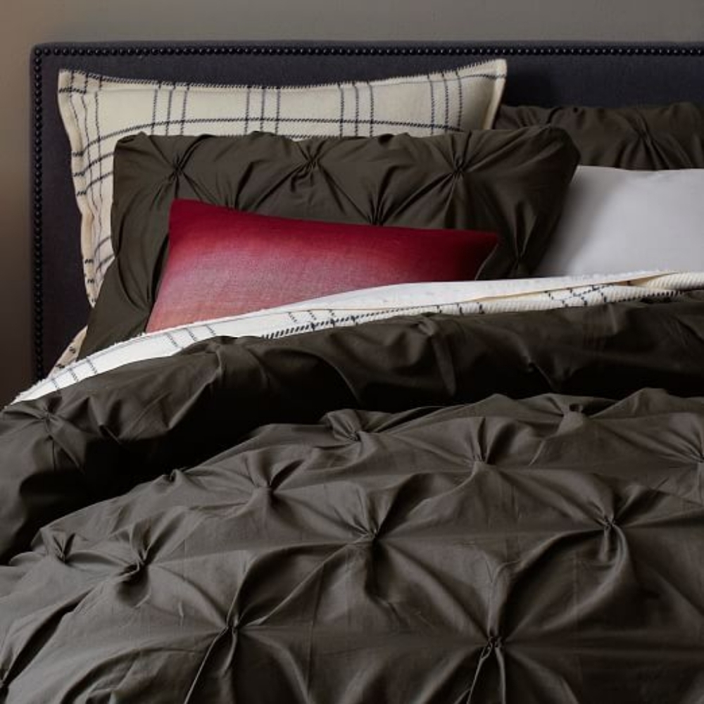 West Elm pintuck organic cotton duvet queen size.